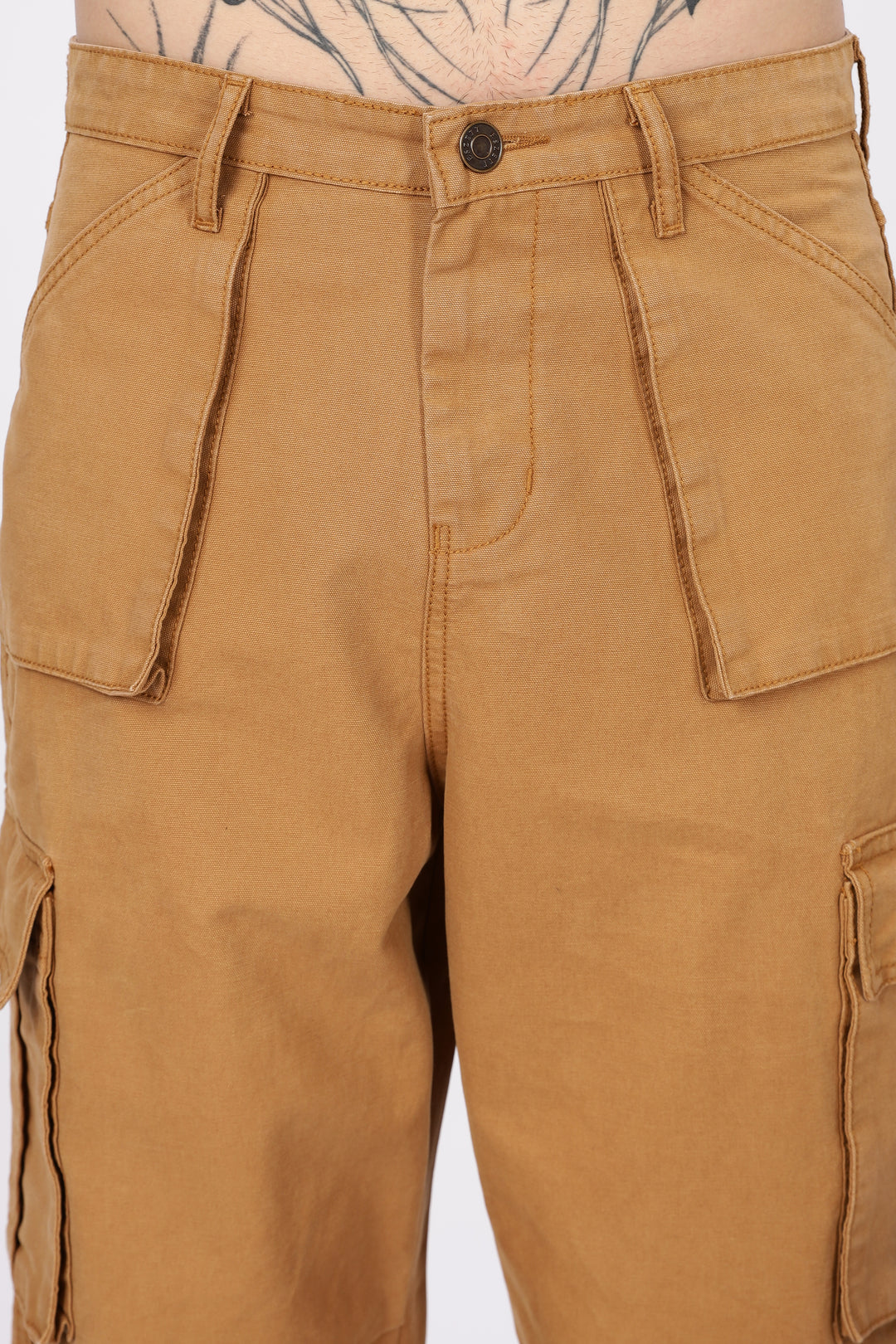 Canvas: Beige Baggy Stylish Cargo Pants