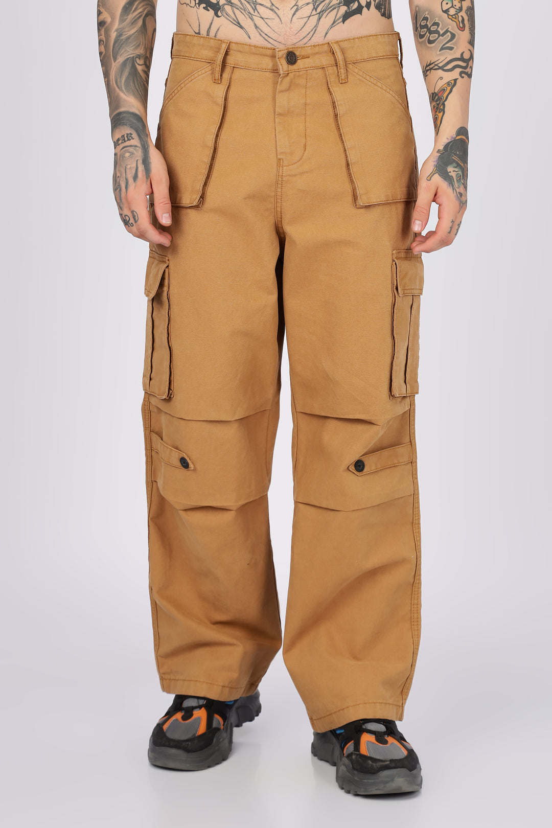 Canvas: Beige Baggy Stylish Cargo Pants