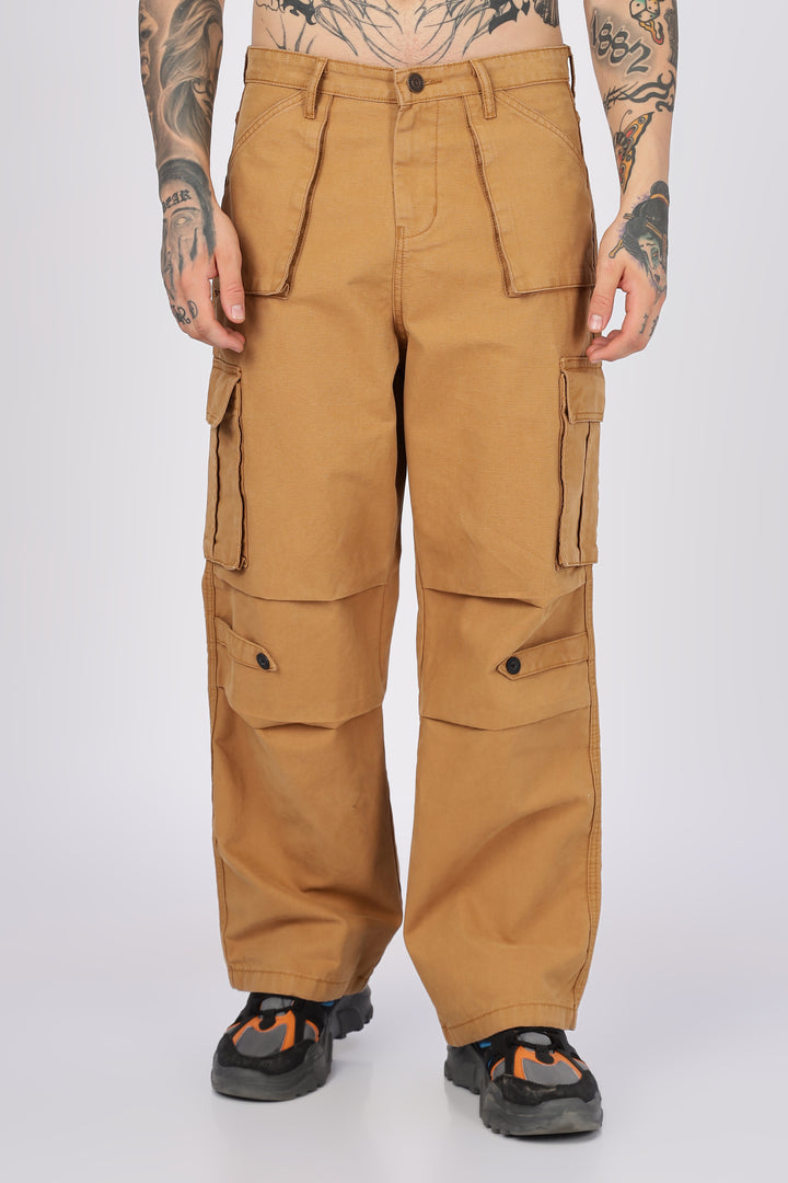 Canvas: Beige Baggy Stylish Cargo Pants