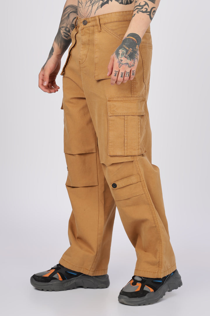 Canvas: Beige Baggy Stylish Cargo Pants