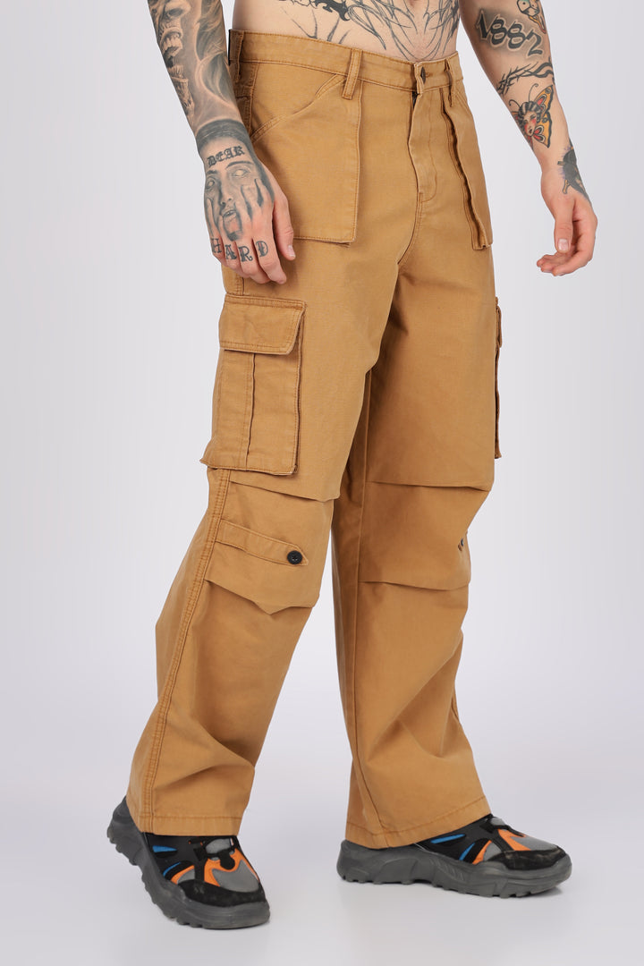 Canvas: Beige Baggy Stylish Cargo Pants