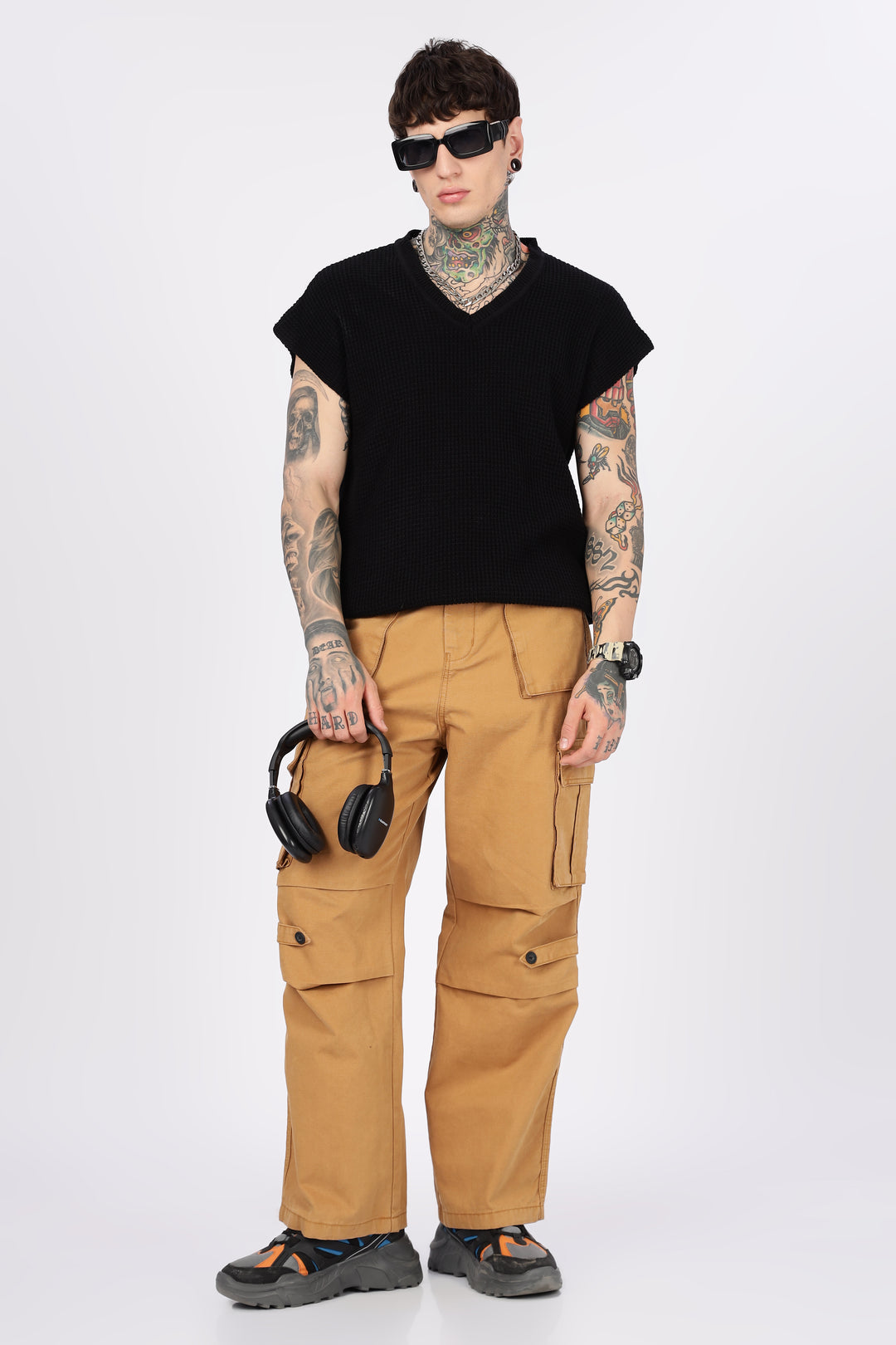 Canvas: Beige Baggy Stylish Cargo Pants