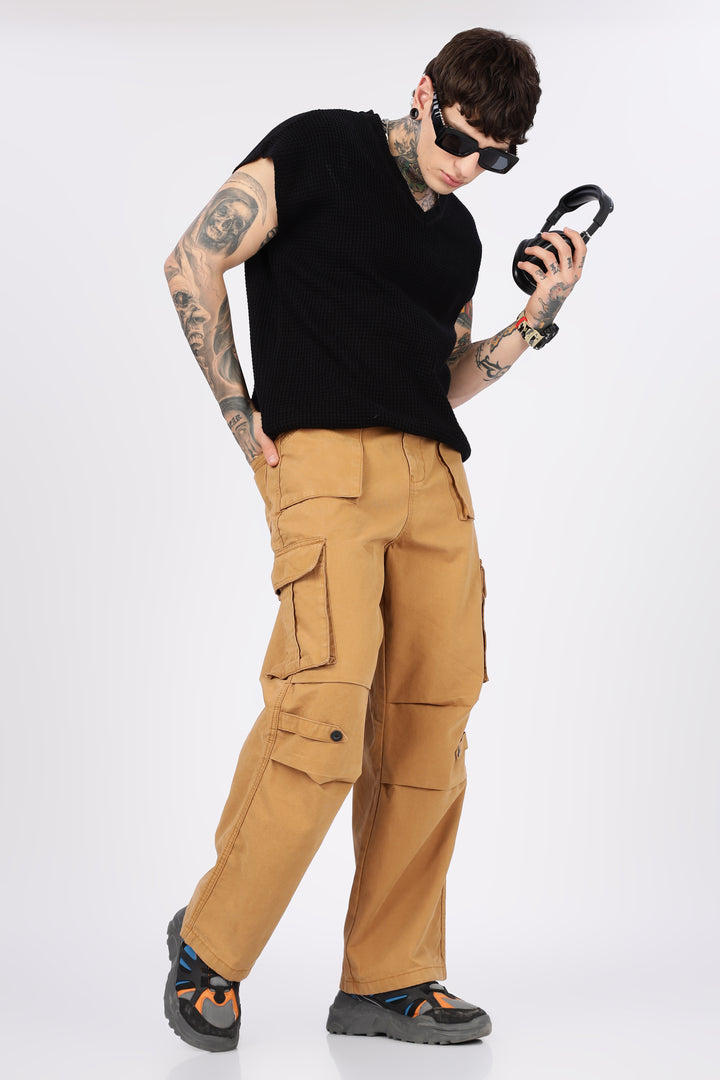 Canvas: Beige Baggy Stylish Cargo Pants