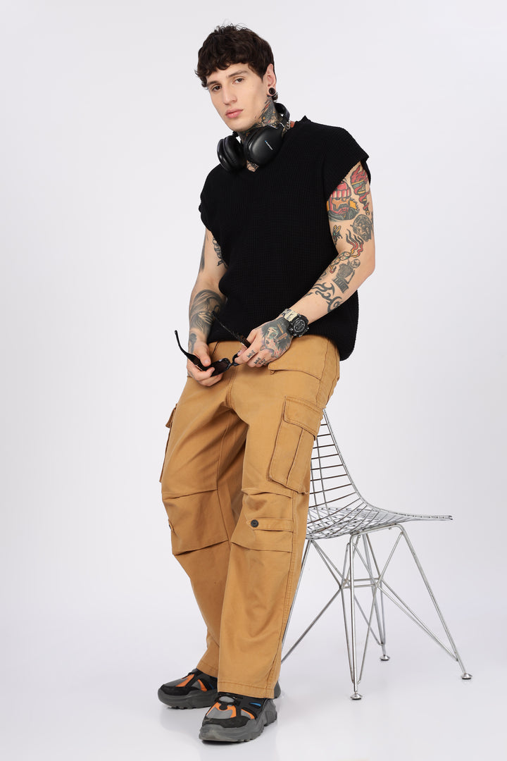 Canvas: Beige Baggy Stylish Cargo Pants