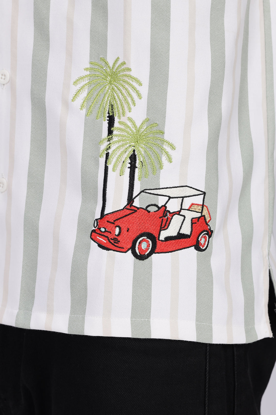 Stripes Car Embroidery Cuban Shirt