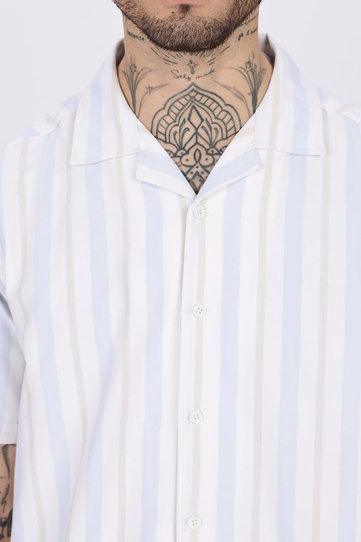 Vintage Ship : Stripes Embroidery Cuban Shirt