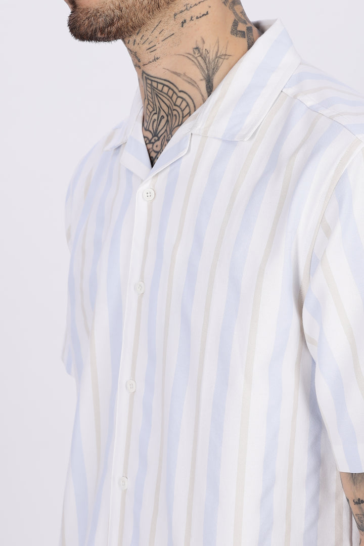 Vintage Ship : Stripes Embroidery Cuban Shirt