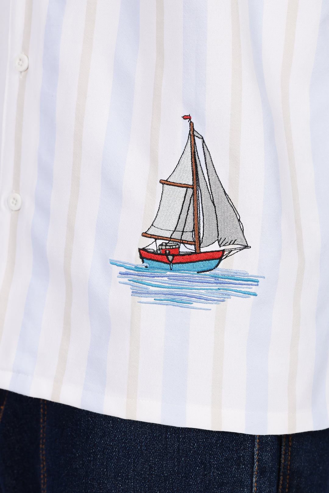 Vintage Ship : Stripes Embroidery Cuban Shirt