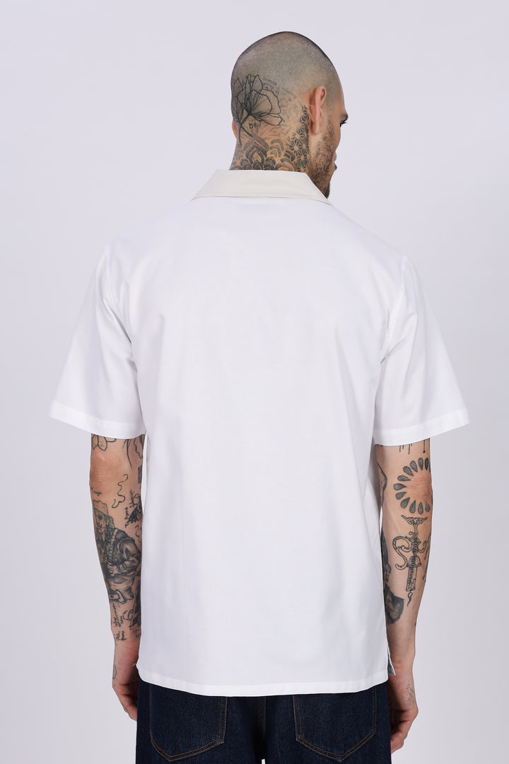 White Desert Embroidery Cuban Shirt