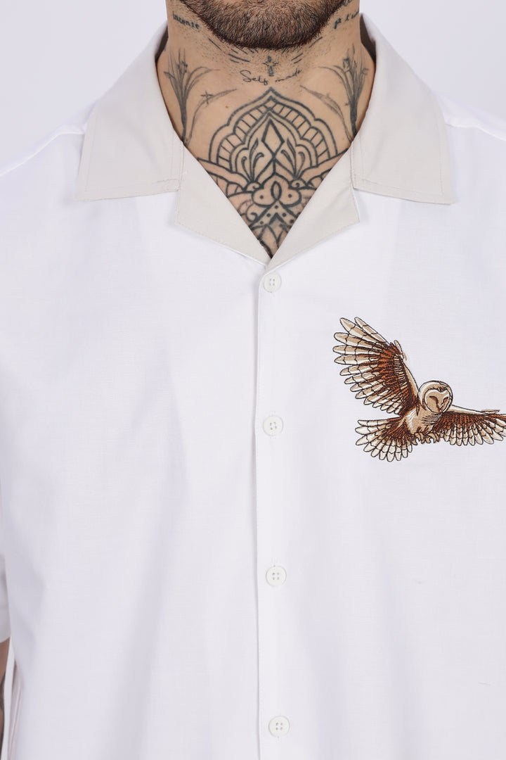 White Desert Embroidery Cuban Shirt