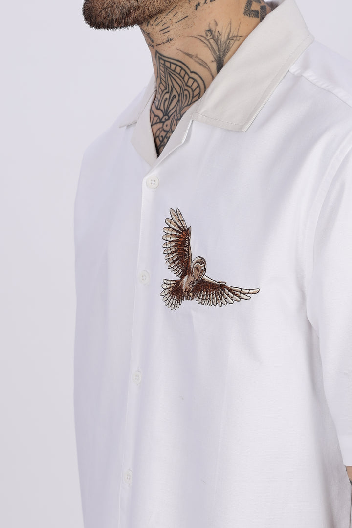 White Desert Embroidery Cuban Shirt