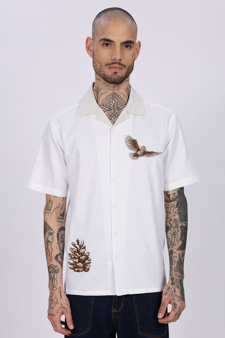 White Desert Embroidery Cuban Shirt