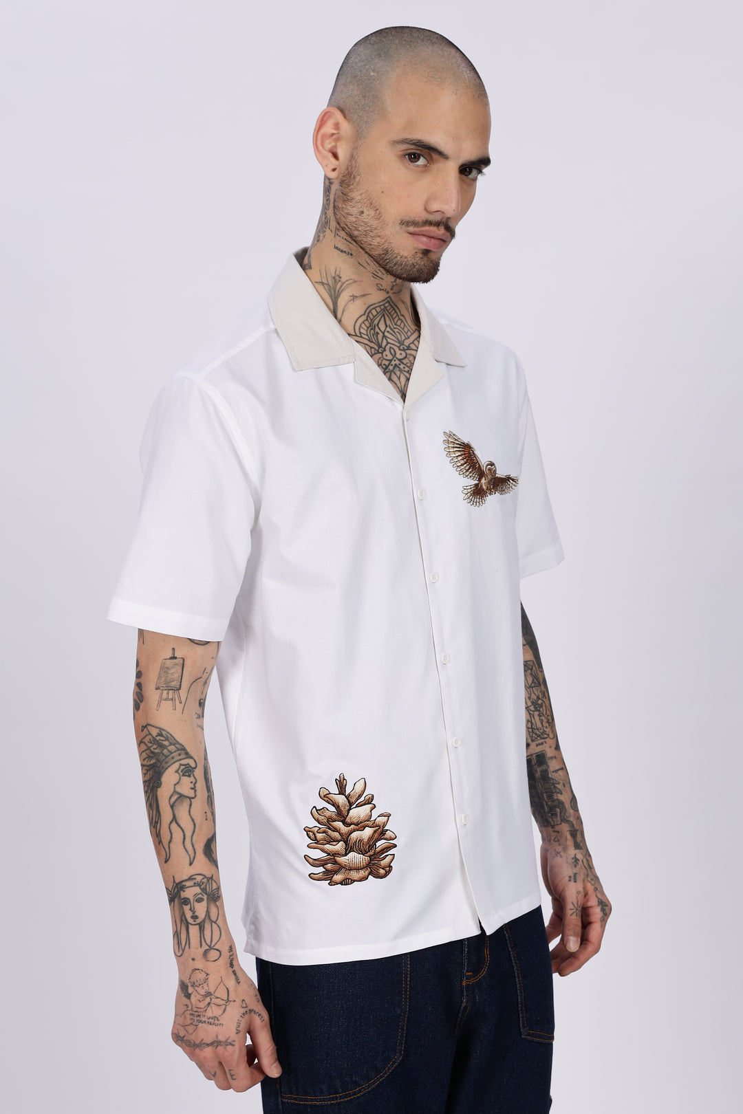 White Desert Embroidery Cuban Shirt