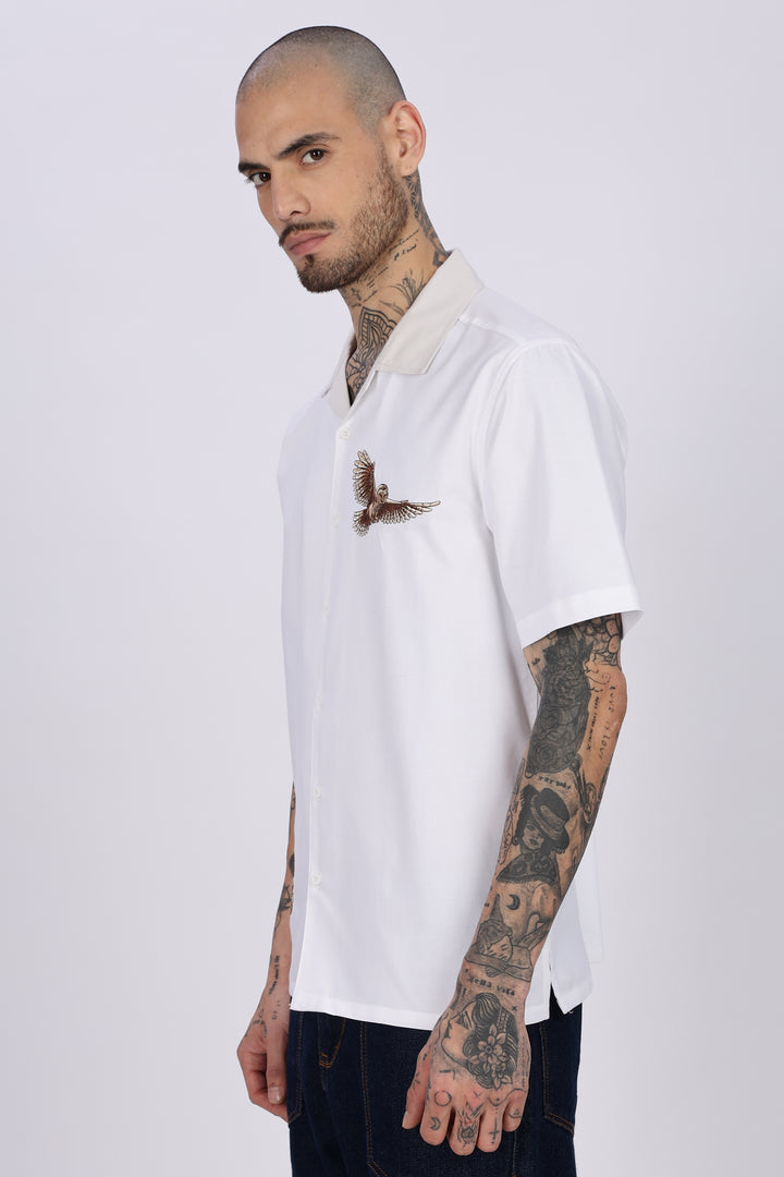 White Desert Embroidery Cuban Shirt