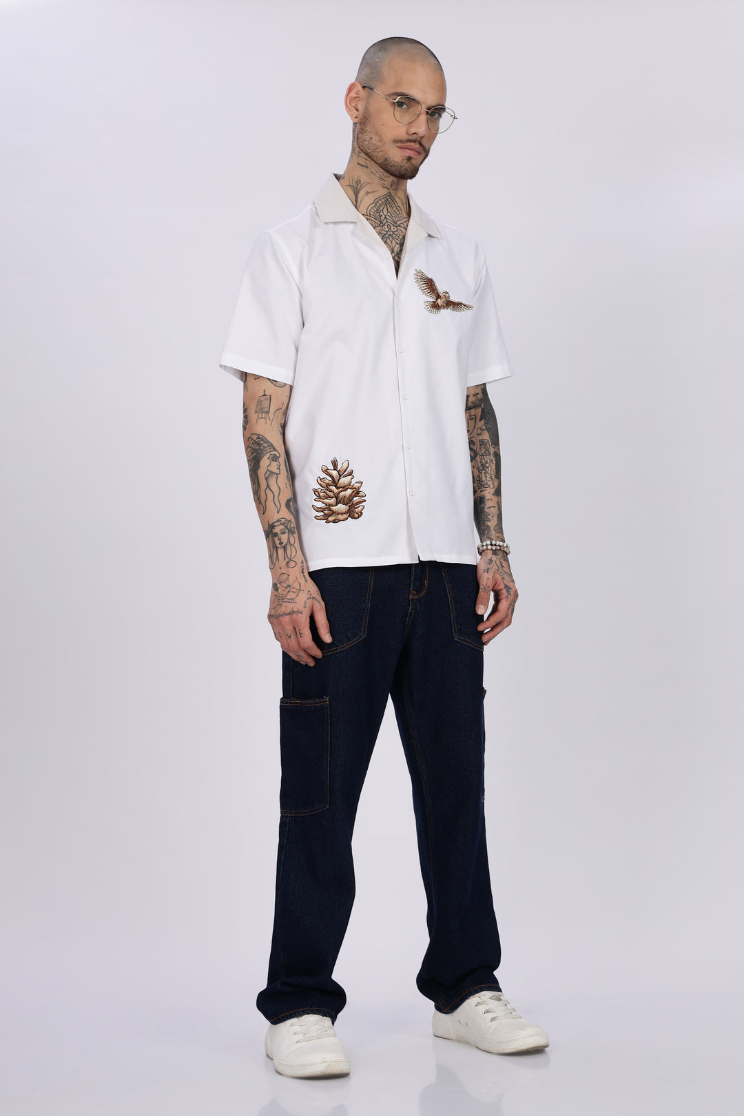 White Desert Embroidery Cuban Shirt