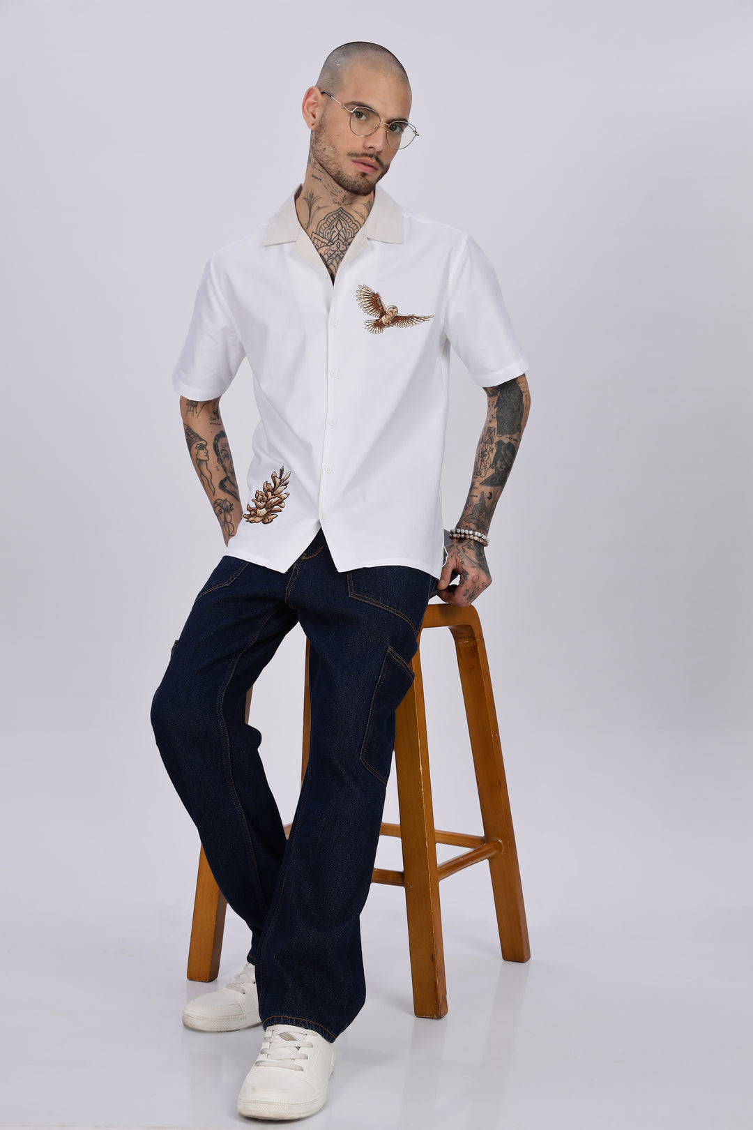 White Desert Embroidery Cuban Shirt