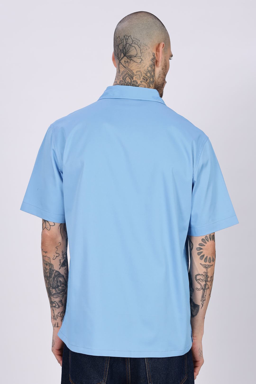 Vacation: Blue Embroidery Cuban Shirt