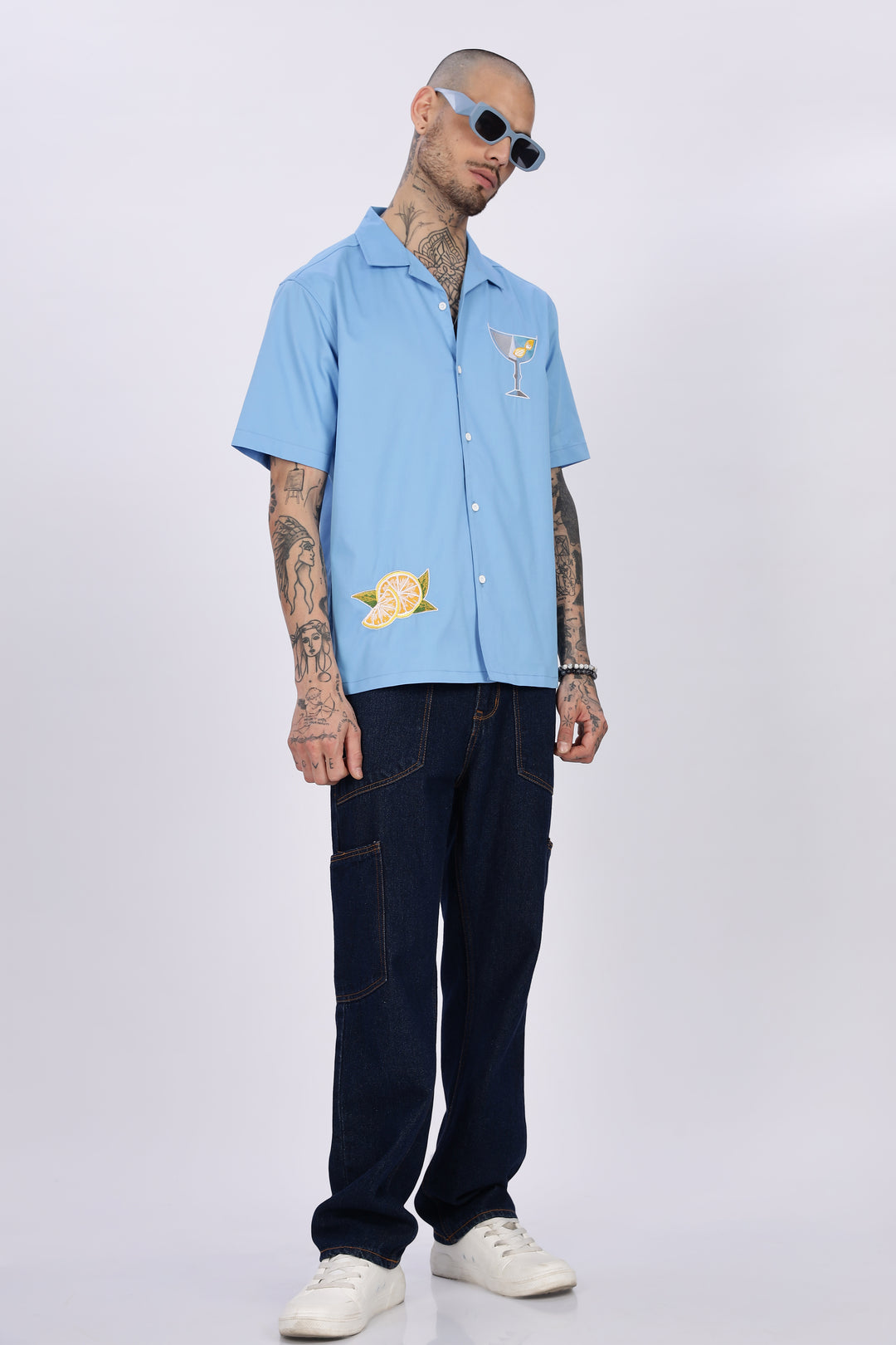 Vacation: Blue Embroidery Cuban Shirt