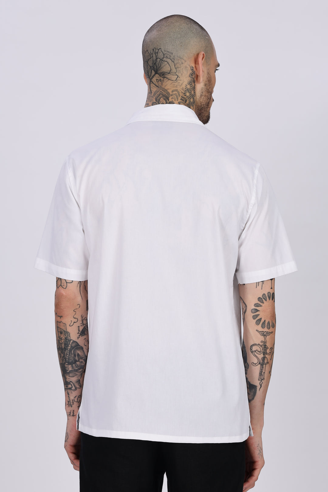 Pomegranate: White Embroidery Cuban Shirt