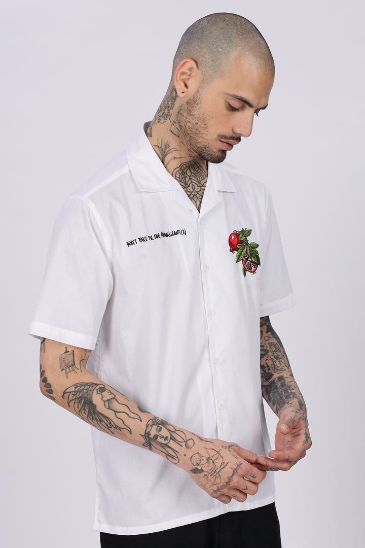 Pomegranate: White Embroidery Cuban Shirt