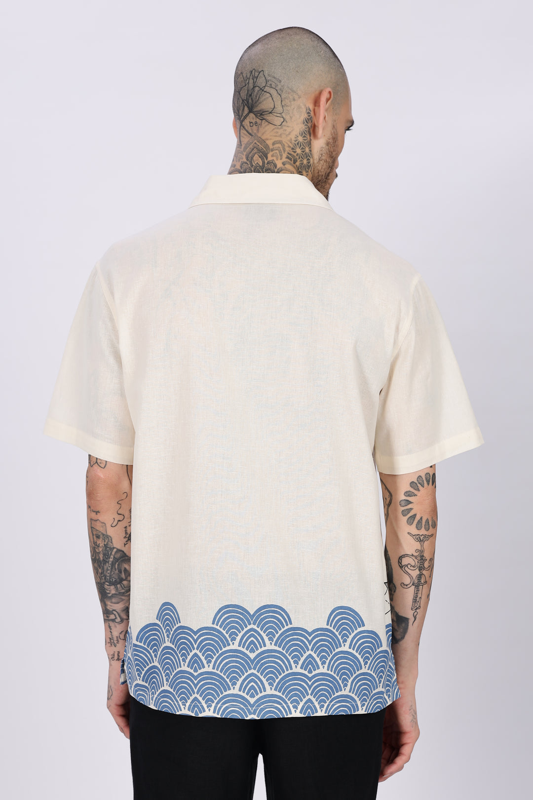 Linen: Abstract Waves Printed Cuban Shirt