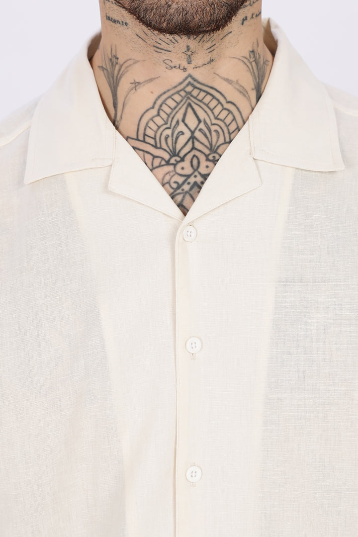 Linen: Abstract Waves Printed Cuban Shirt