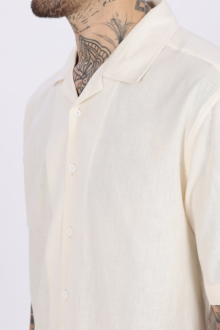 Linen: Abstract Waves Printed Cuban Shirt