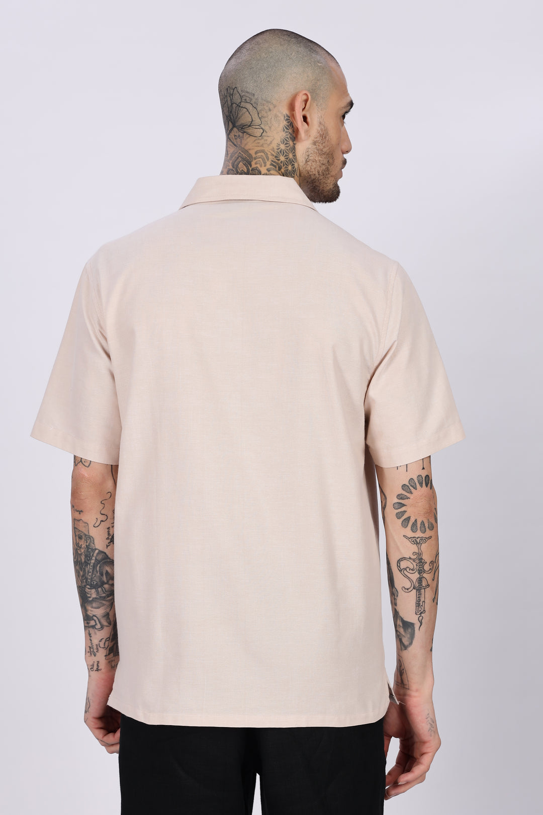 Flowers: Beige Embroidery Cuban Shirt