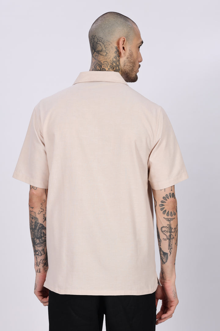 Flowers: Beige Embroidery Cuban Shirt
