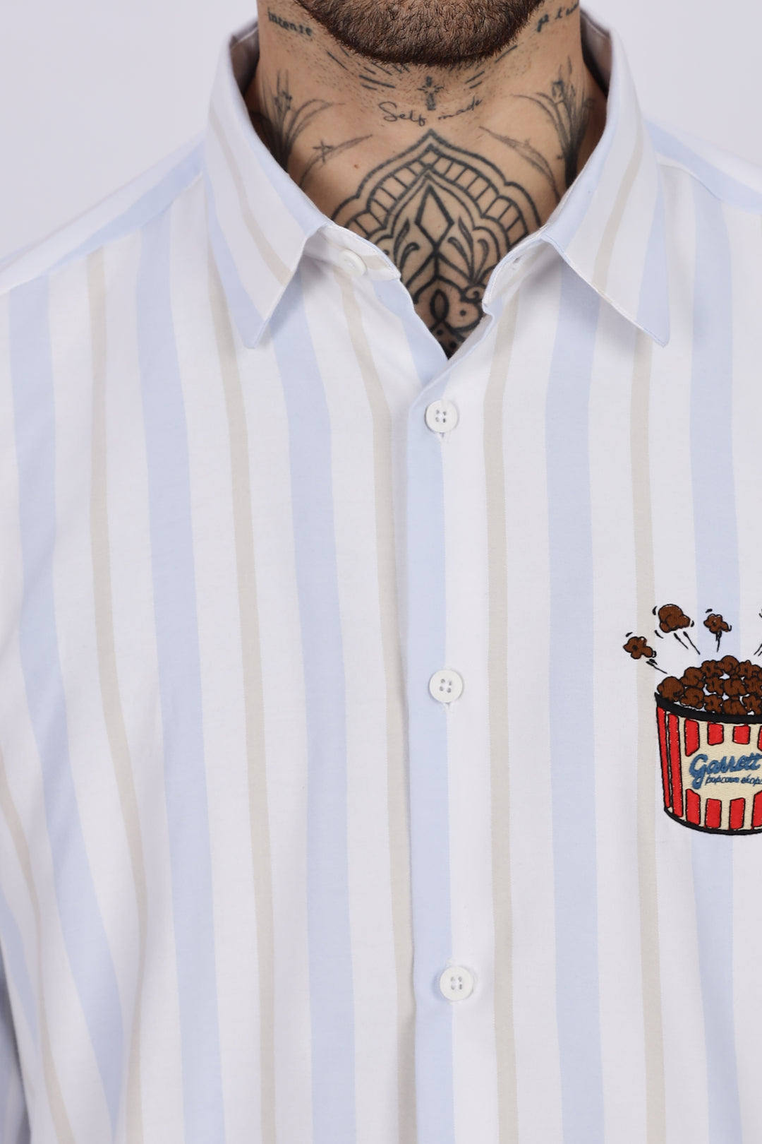 Popcorn: Stripes Embroidery Shirt