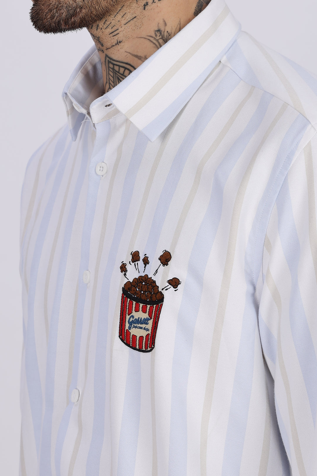 Popcorn: Stripes Embroidery Shirt