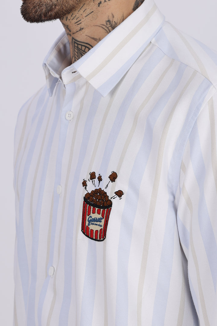 Popcorn: Stripes Embroidery Shirt