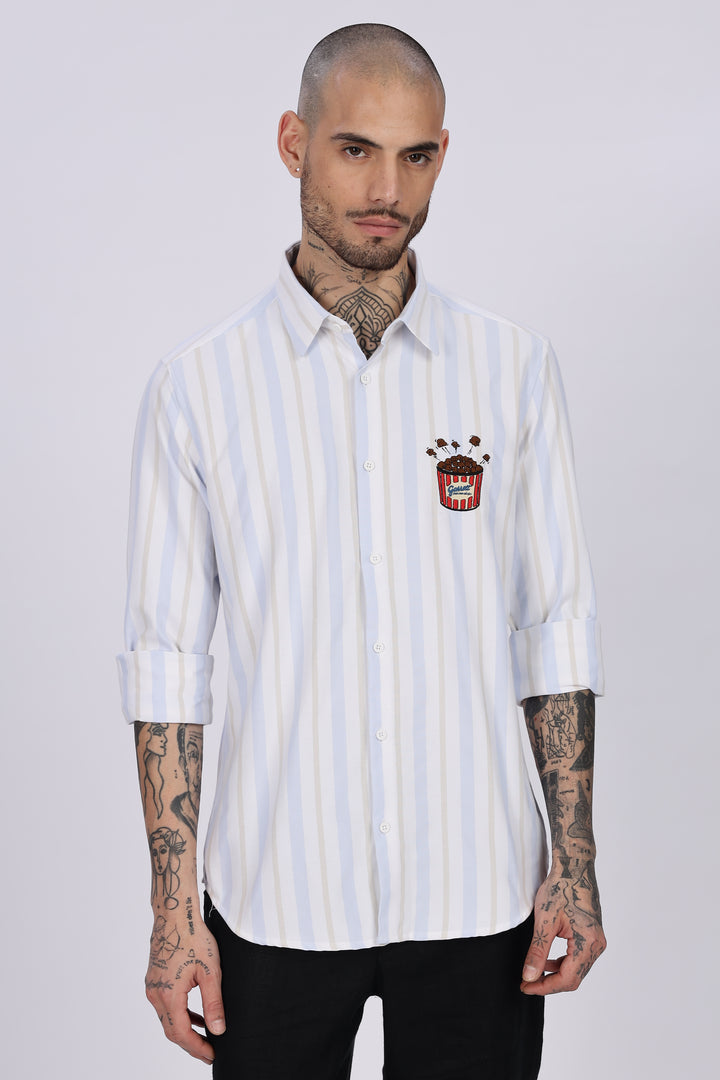 Popcorn: Stripes Embroidery Shirt
