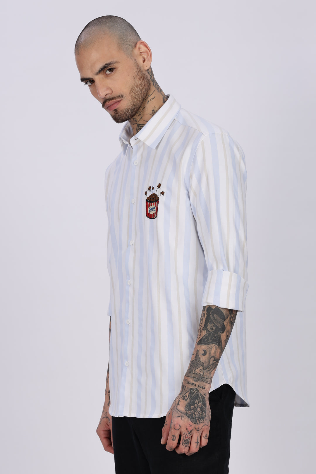 Popcorn: Stripes Embroidery Shirt