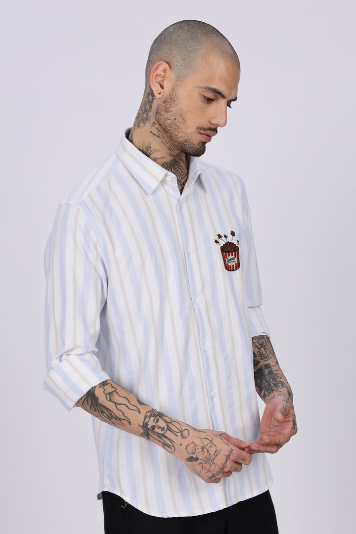 Popcorn: Stripes Embroidery Shirt