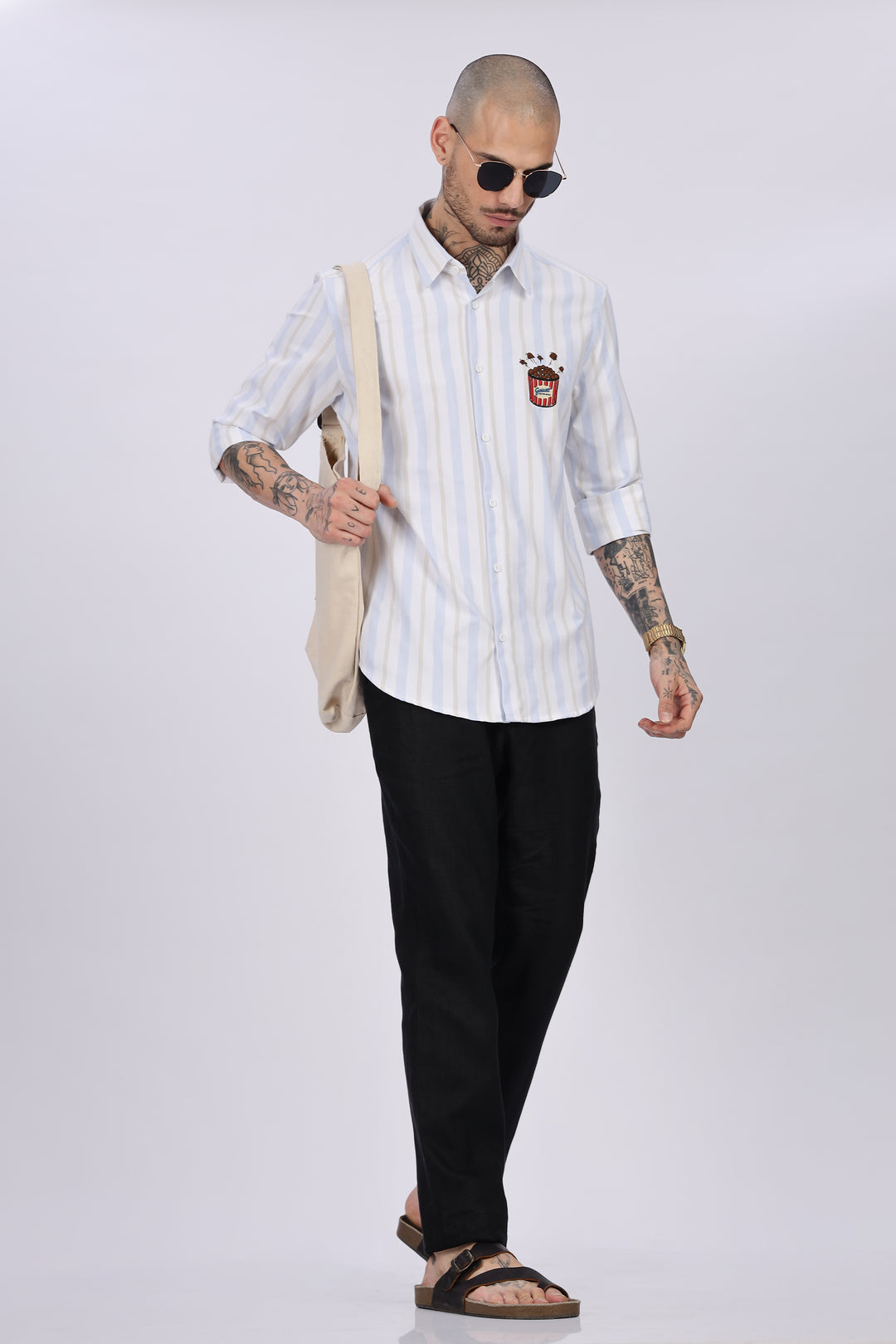 Popcorn: Stripes Embroidery Shirt