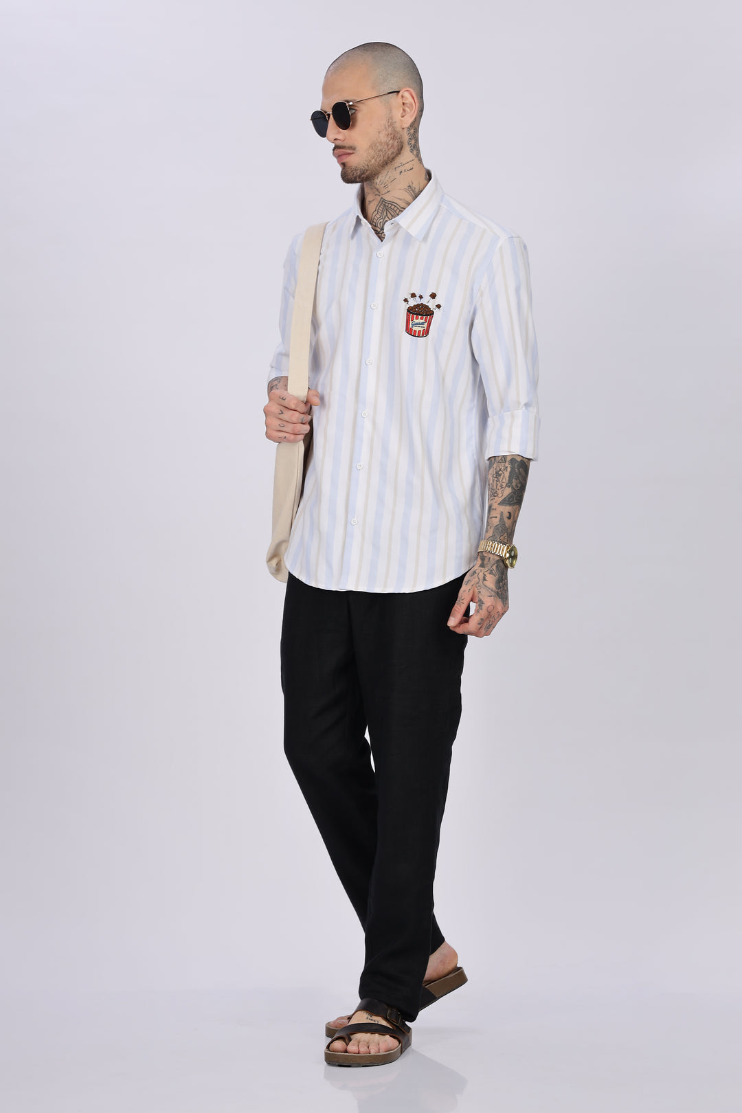 Popcorn: Stripes Embroidery Shirt