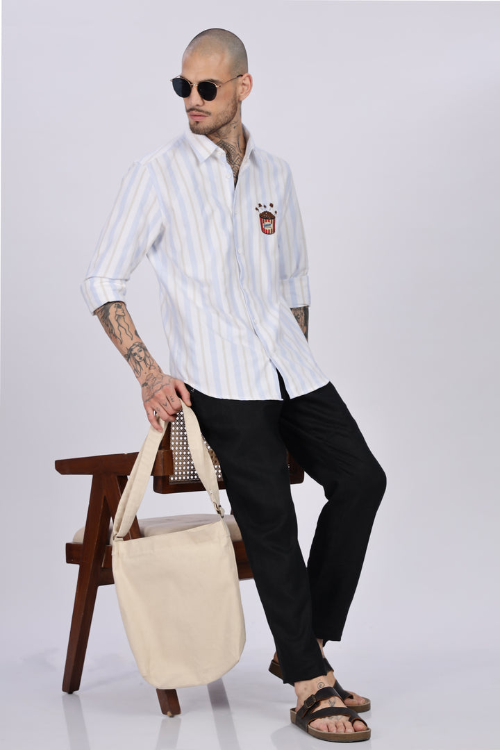 Popcorn: Stripes Embroidery Shirt