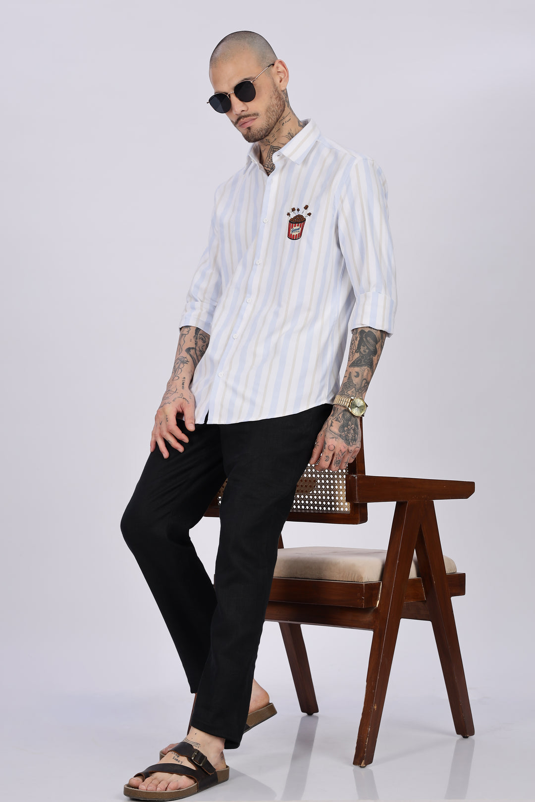 Popcorn: Stripes Embroidery Shirt