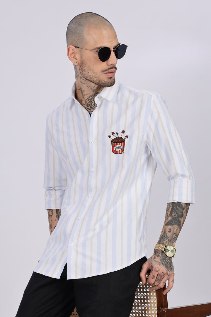 Popcorn: Stripes Embroidery Shirt