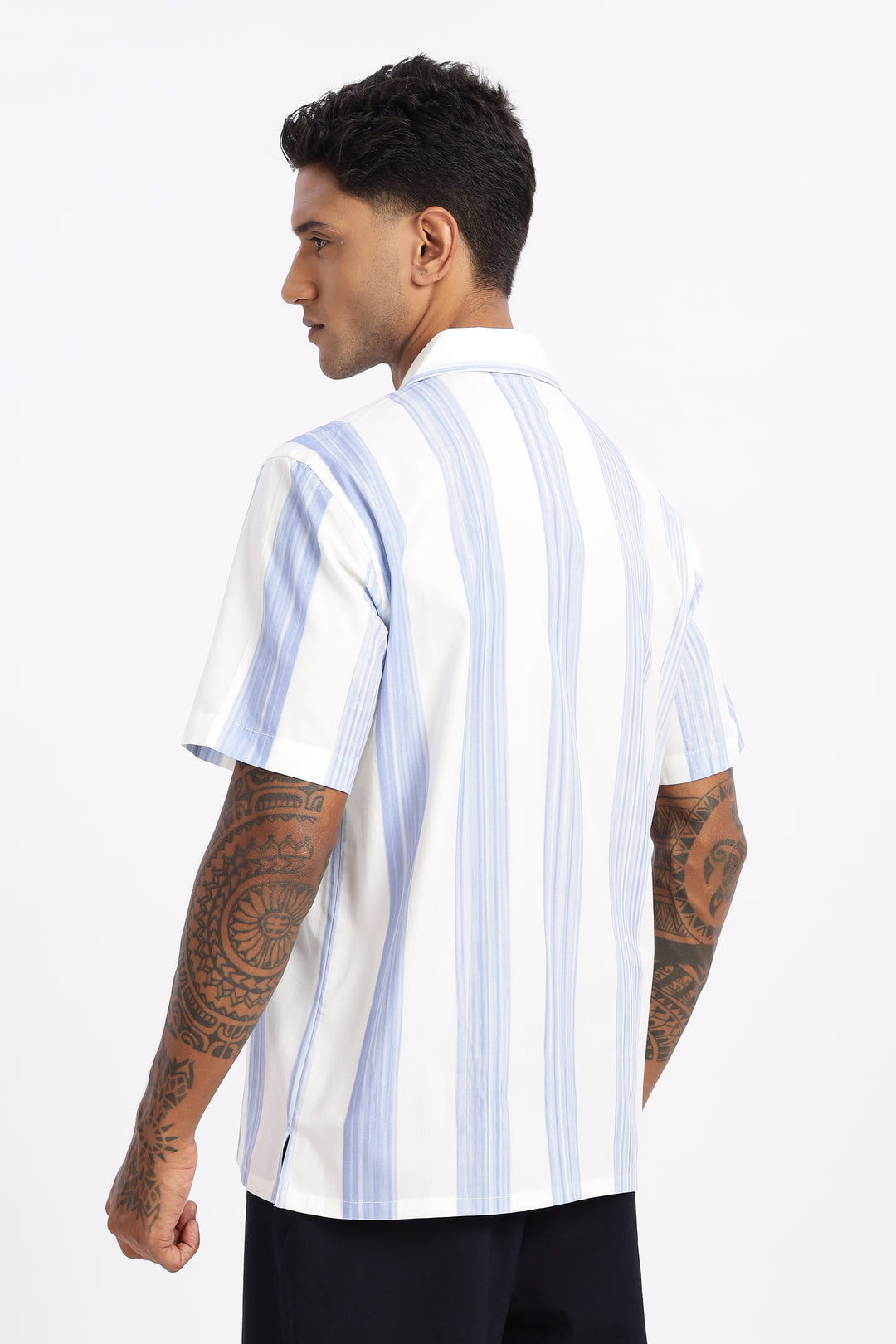 Stripes: Blue Coconut Embroidery Cuban Shirt