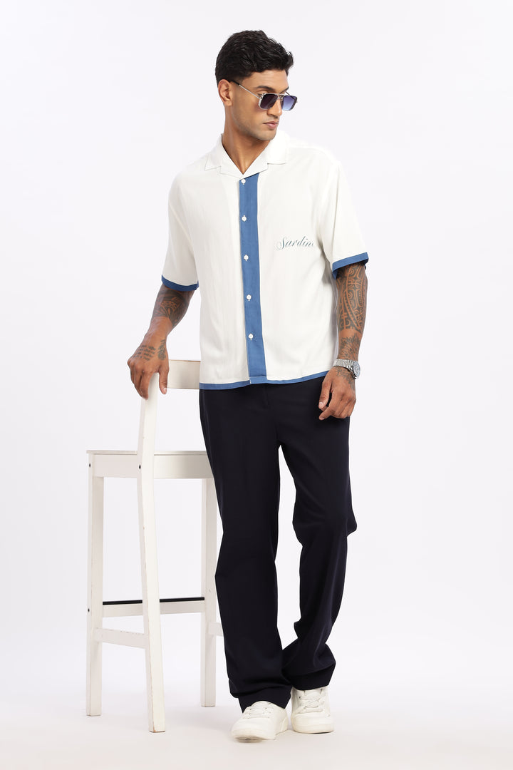 Ocean: Blue Oversized Boxy Fit Cuban Shirt