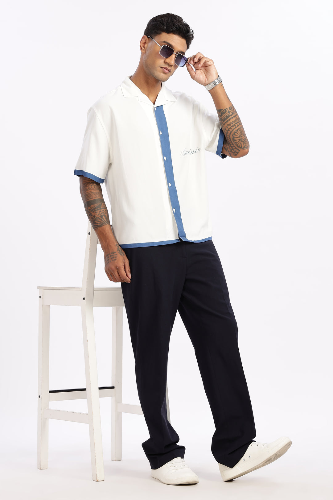 Ocean: Blue Oversized Boxy Fit Cuban Shirt