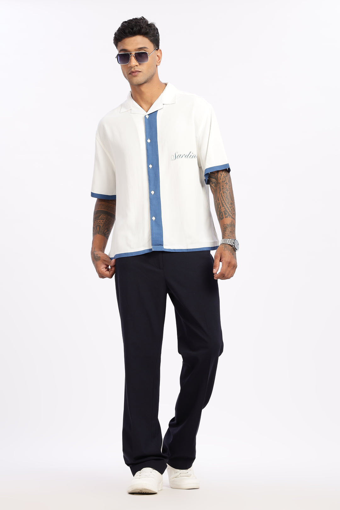 Ocean: Blue Oversized Boxy Fit Cuban Shirt