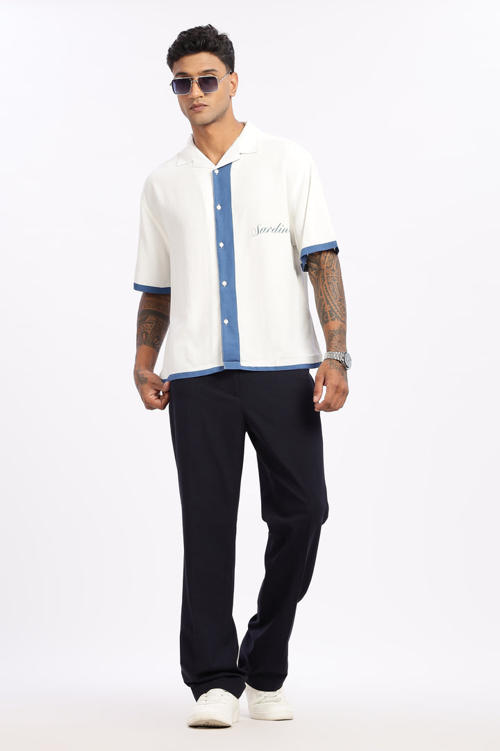 Ocean: Blue Oversized Boxy Fit Cuban Shirt