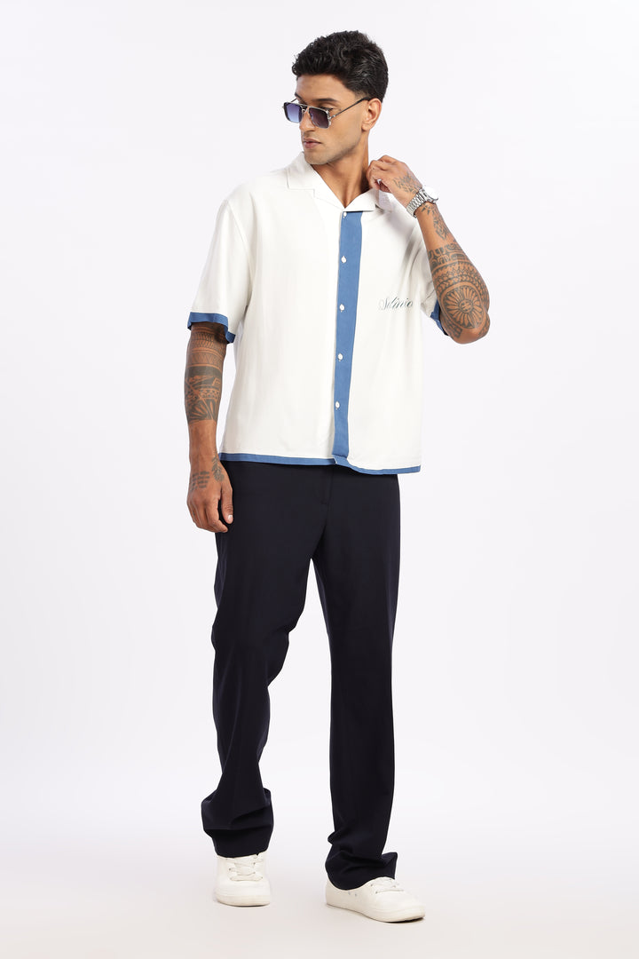 Ocean: Blue Oversized Boxy Fit Cuban Shirt