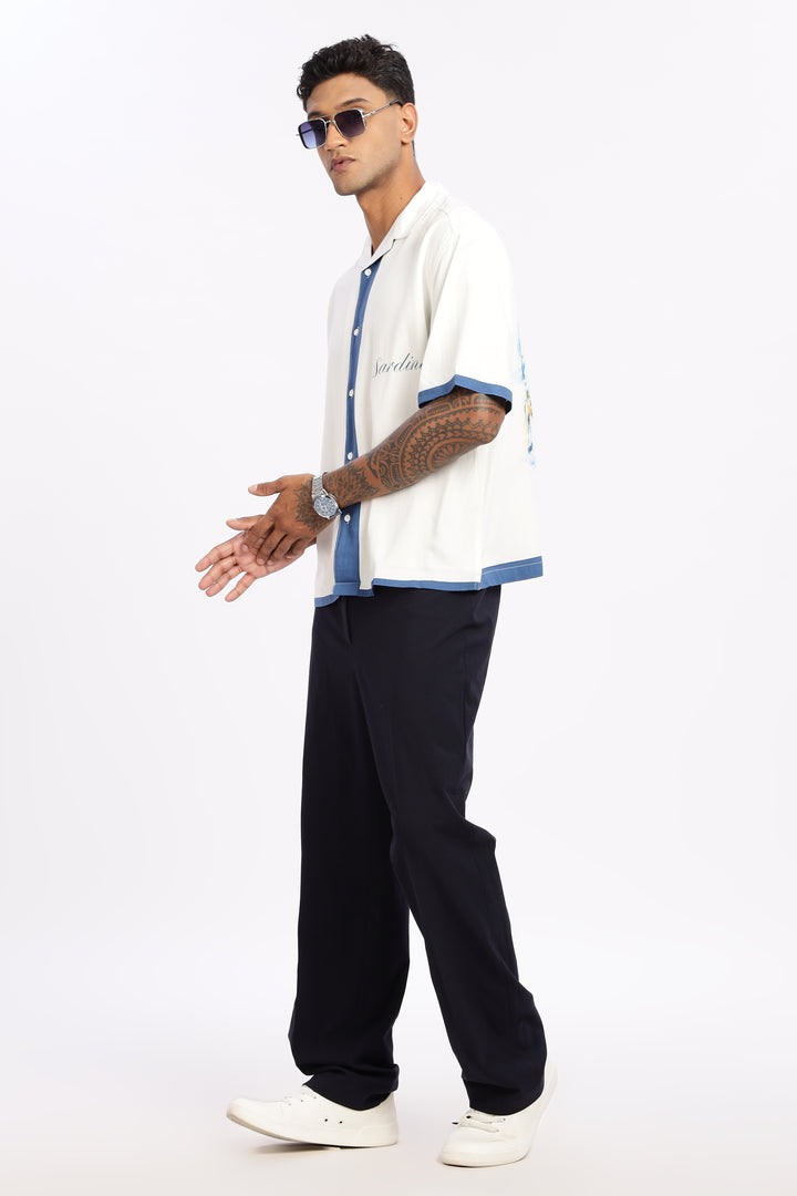 Ocean: Blue Oversized Boxy Fit Cuban Shirt