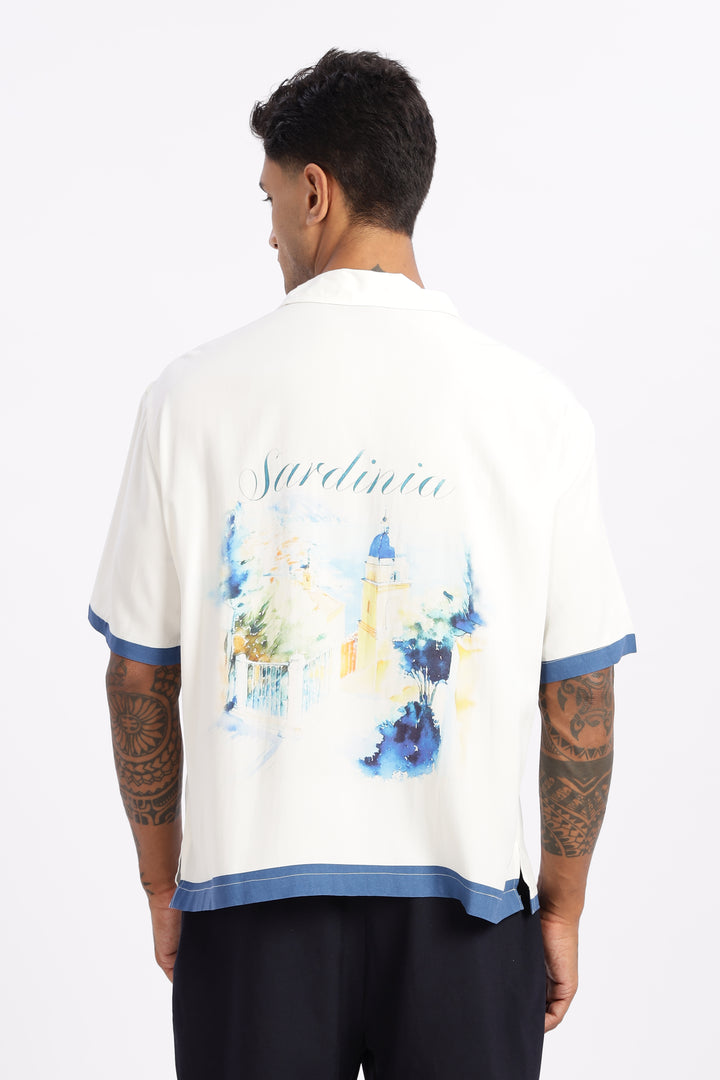 Ocean: Blue Oversized Boxy Fit Cuban Shirt