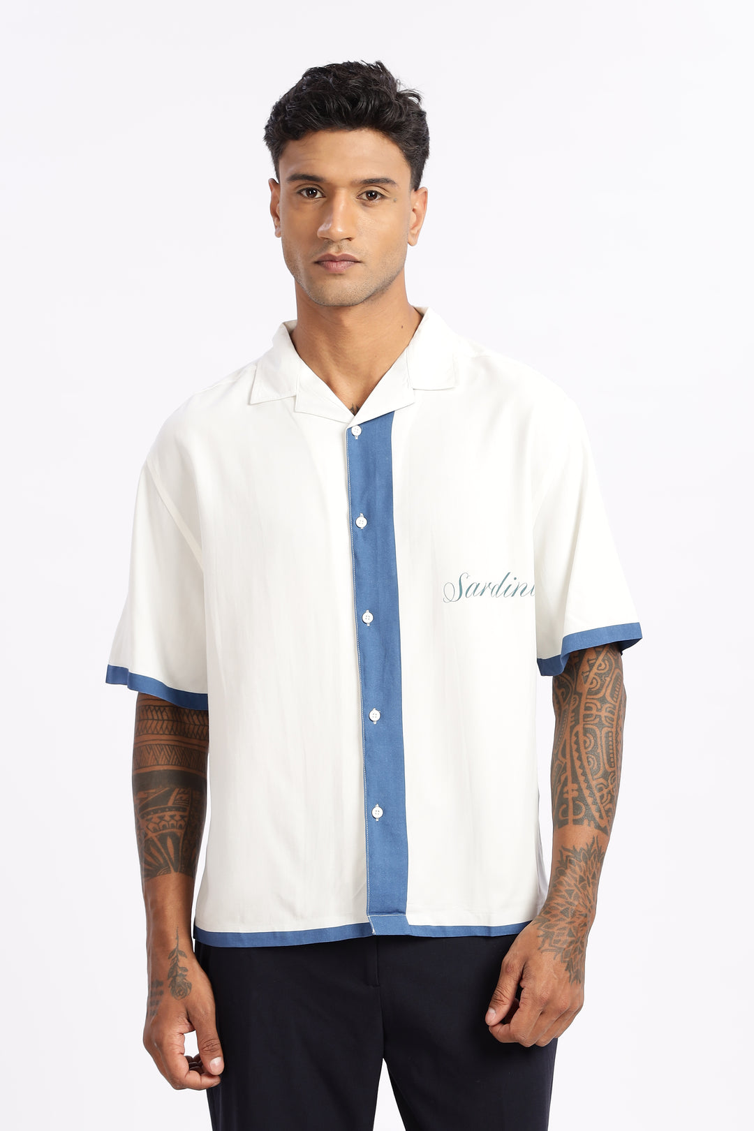 Ocean: Blue Oversized Boxy Fit Cuban Shirt