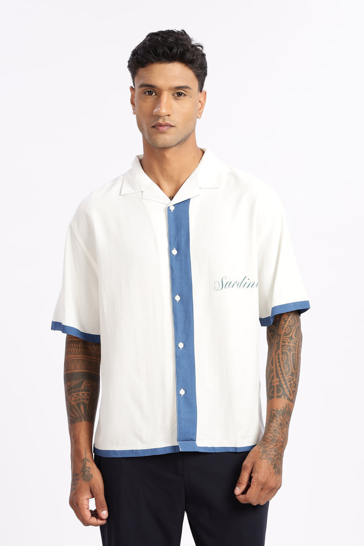 Ocean: Blue Oversized Boxy Fit Cuban Shirt